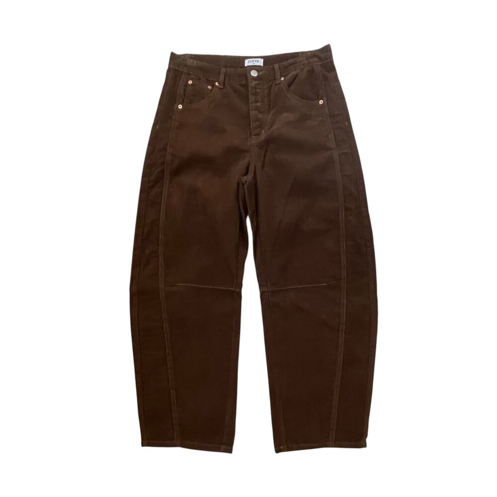Parke High-Rise Corduroy Horseshoe Pant - Barrel Leg Jean - Chocolate Brown - 29